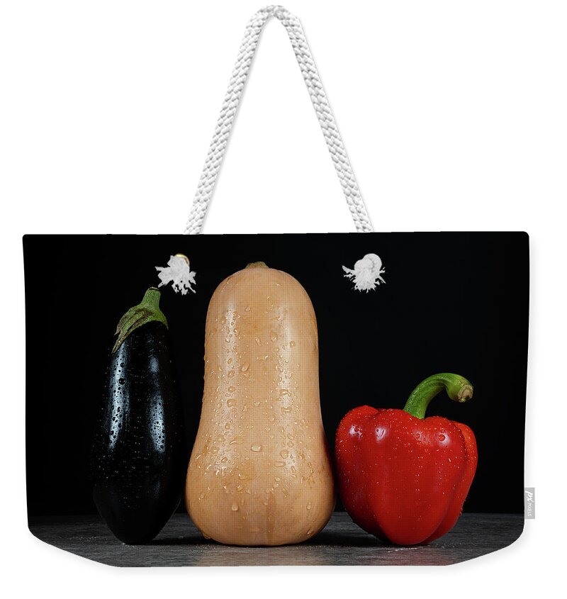 Bell Pepper Weekender Tote Bag featuring the photograph Aubergine, Pumpkin and Bell Pepper by Bernhard Schaffer