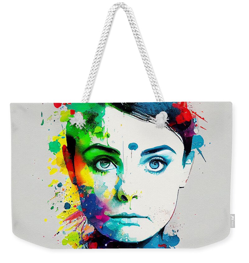 Audrey Hepburn Abstract Black Outline Details Art Weekender Tote Bag featuring the digital art Audrey Hepburn abstract black outline details b bcedad dda a  ae by Asar Studios by Celestial Images