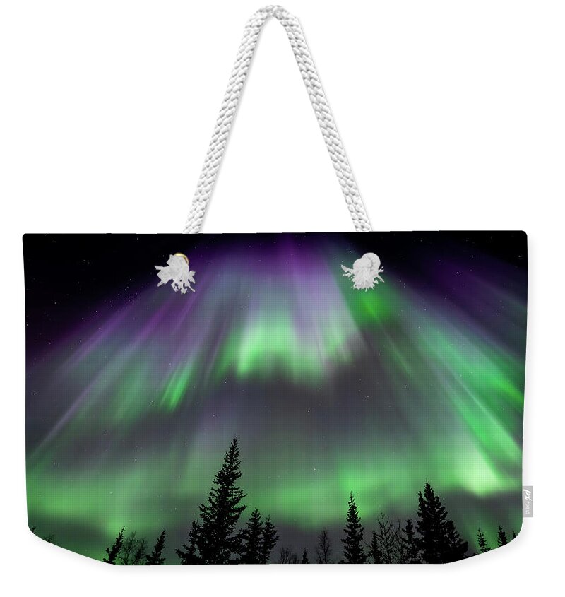 Aurora Weekender Tote Bag featuring the photograph Aurora Alaska Purple Curtain 2 by William Kennedy