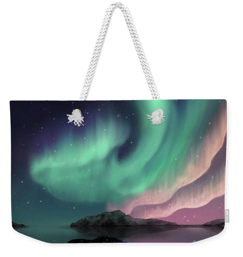 Aurora Borealis Weekender Tote Bag featuring the painting Aurora Bearealis by Rachel Emmett