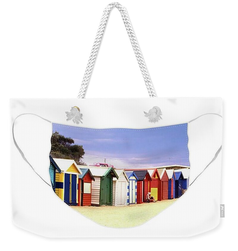  Weekender Tote Bag featuring the photograph Australian Bathing Boxes Face Mask by Jerry Griffin