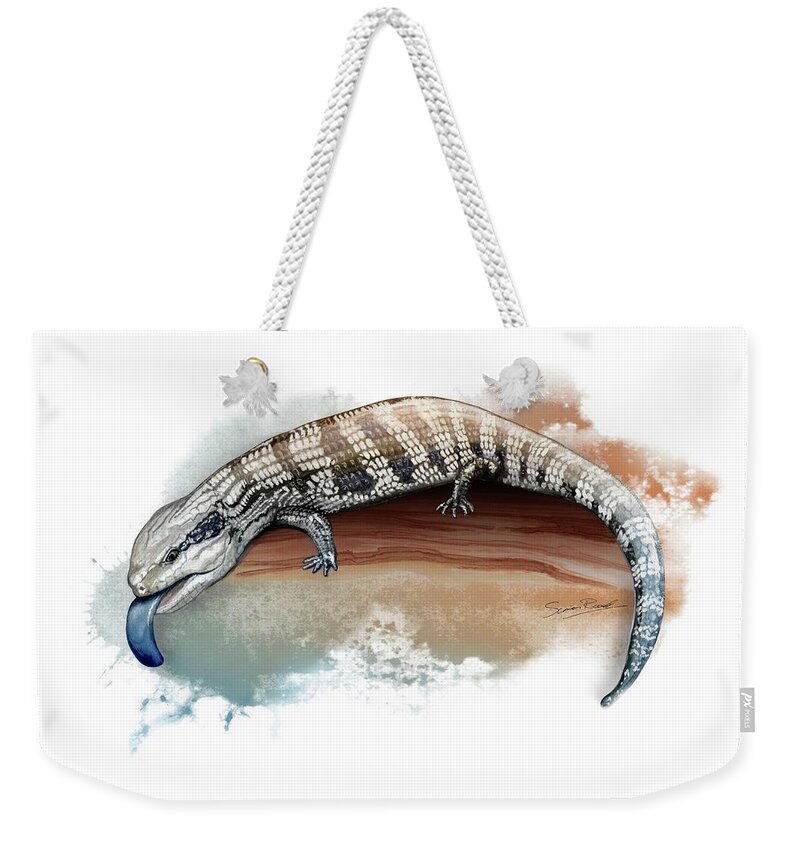 Art Weekender Tote Bag featuring the painting Australian Blue Tongue Lizard by Simon Read