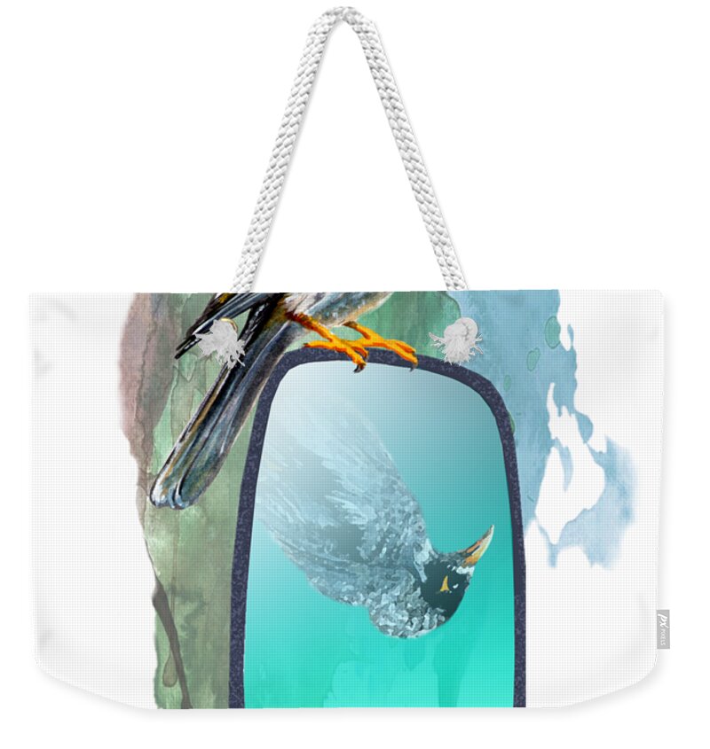 Art Weekender Tote Bag featuring the painting Australian Noisy Miner by Simon Read