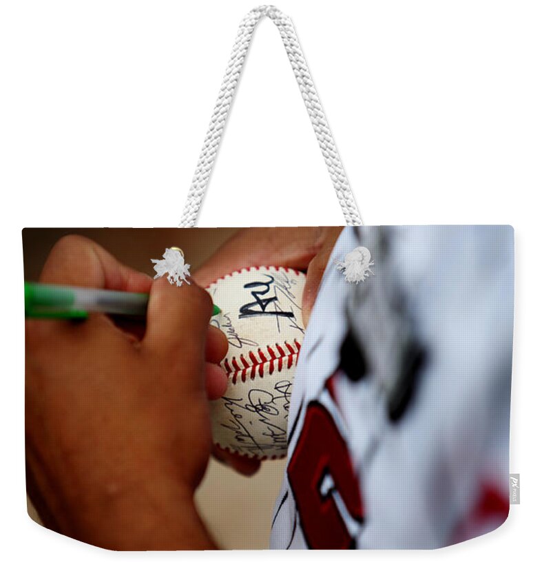 Baseball Weekender Tote Bag featuring the photograph Autograph by Brad Barton