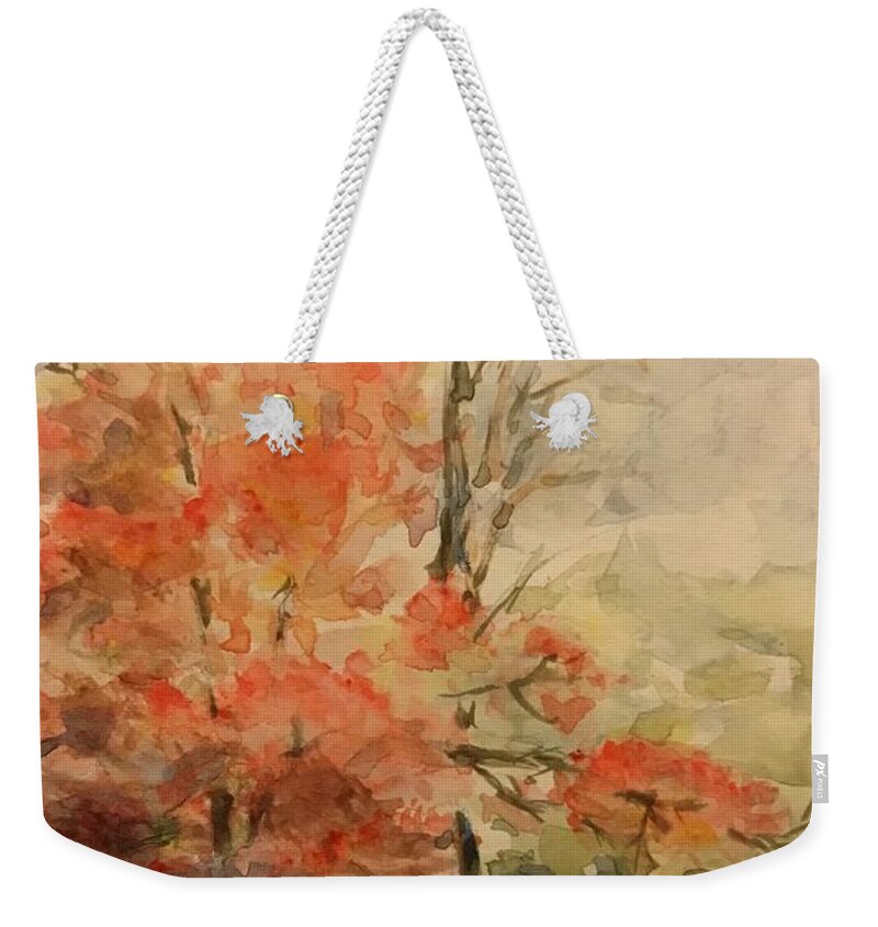 Autumn Weekender Tote Bag featuring the painting Autumn along Mississauga Rd. by Milly Tseng