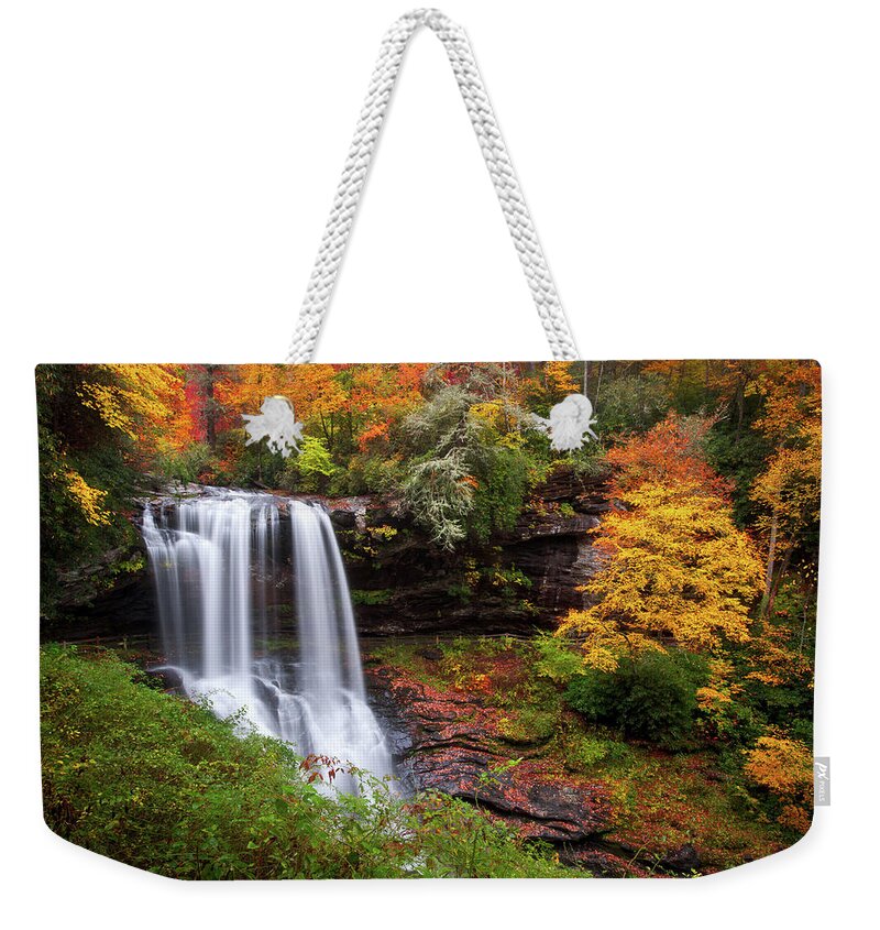Waterfalls Weekender Tote Bag featuring the photograph Autumn at Dry Falls - Highlands NC Waterfalls by Dave Allen