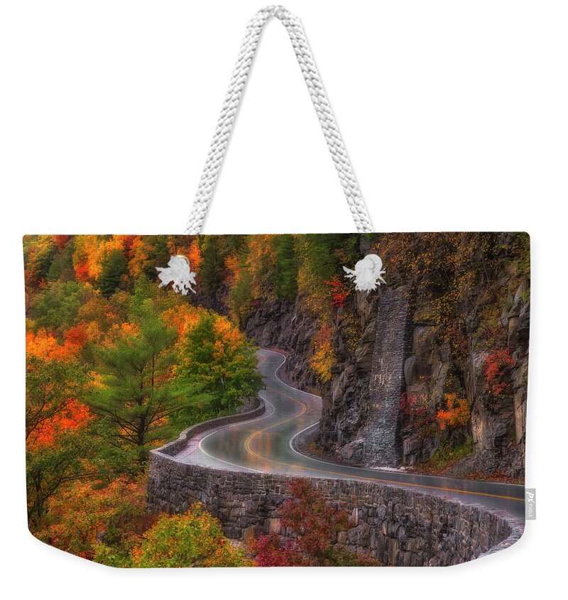 Hawk’s Nest Weekender Tote Bag featuring the photograph Autumn At Hawks Nest Road by Susan Candelario