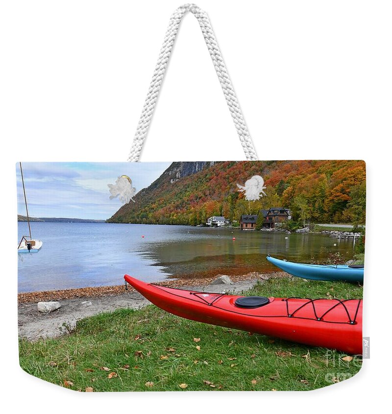 Vermont Weekender Tote Bag featuring the photograph Autumn at Lake Willoughby by Steve Brown
