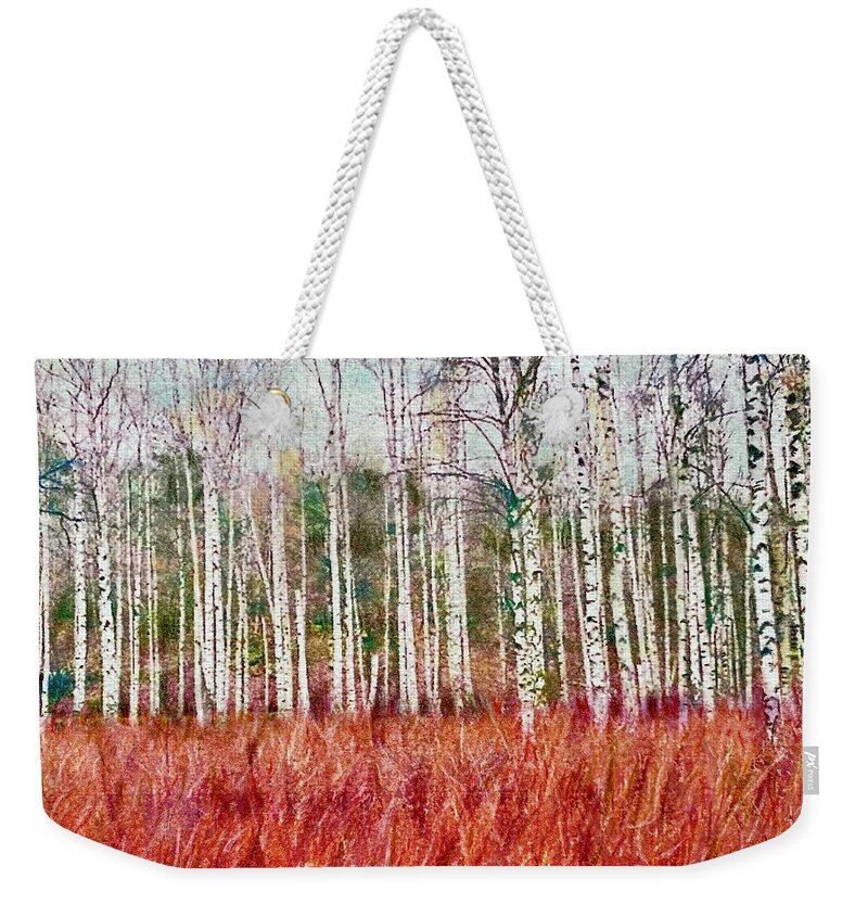 Autumn Weekender Tote Bag featuring the painting Autumn Birch by Cara Frafjord