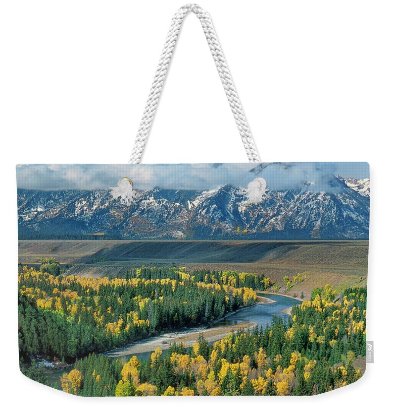 Dave Welling Weekender Tote Bag featuring the photograph Autumn Colors Snake River Overlook Grand Tetons National Park Wyoming by Dave Welling