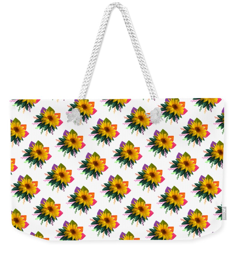Autumn Weekender Tote Bag featuring the digital art Autumn Daisy Flower Continuous Pattern by Delynn Addams
