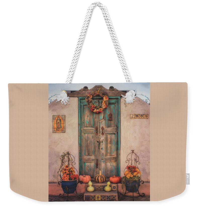 Southwest Doors Weekender Tote Bag featuring the photograph Autumn Doors in Old Mesilla by Susan Rissi Tregoning