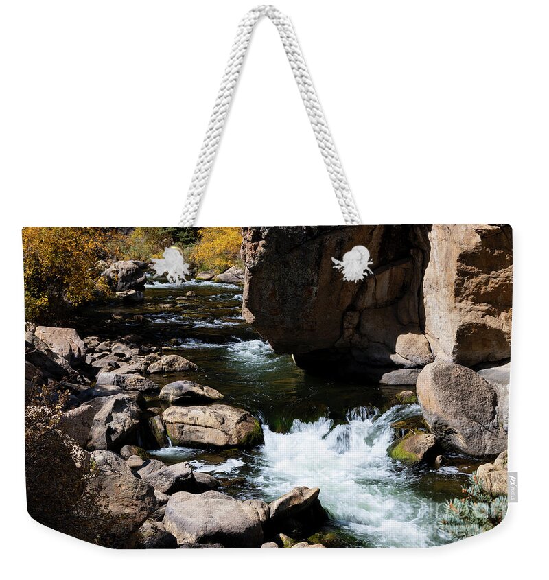 Eleven Mile Canyon Weekender Tote Bag featuring the photograph Autumn Falls in Eleven Mile by Steven Krull
