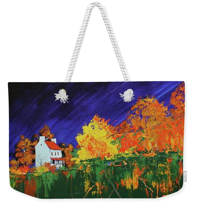 Landscape Weekender Tote Bag featuring the painting Autumn FArmhouse by William Renzulli