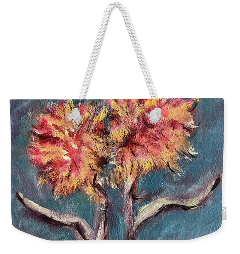 Autumn Weekender Tote Bag featuring the painting Autumn Feathered Petals by Katt Yanda