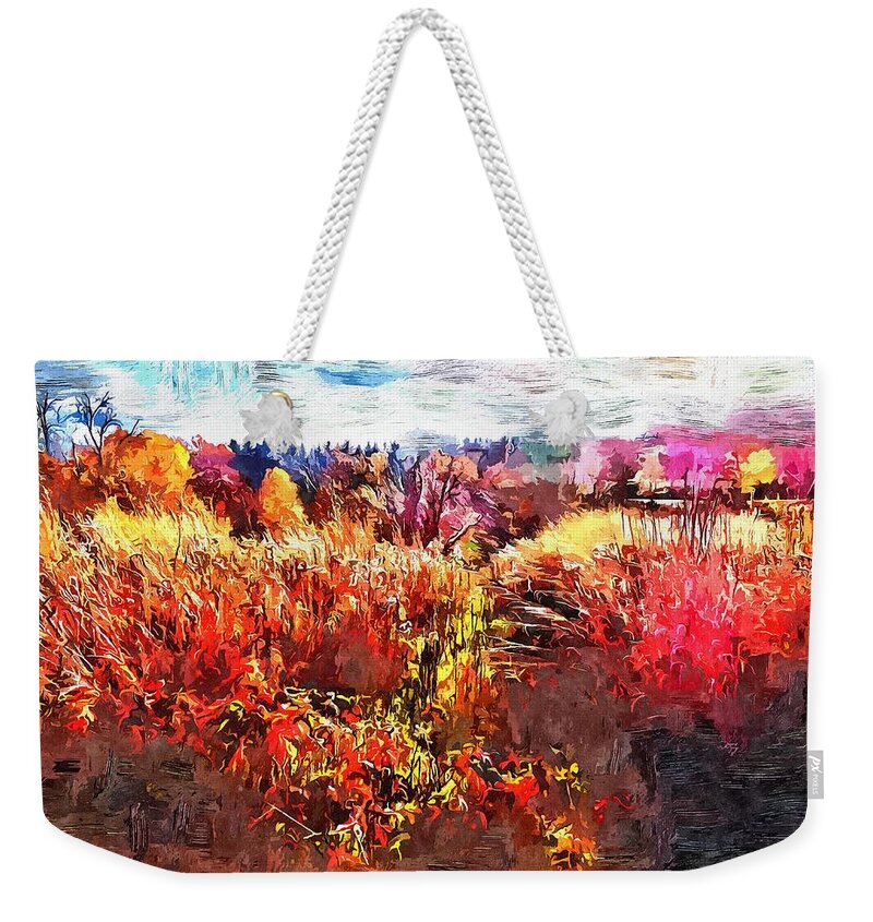 Autumn Weekender Tote Bag featuring the mixed media Autumn Field by Christopher Reed