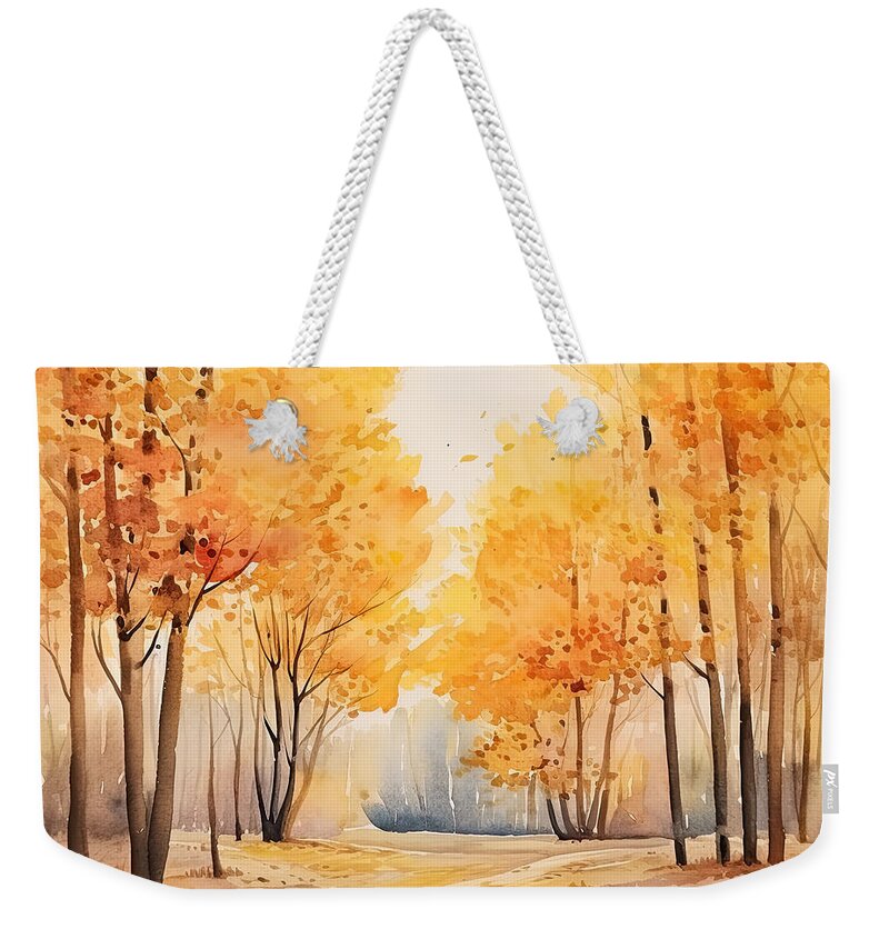 Autumn Watercolor Painting Weekender Tote Bag featuring the digital art Autumn Haze - Autumn Impressionist Artwork by Lourry Legarde