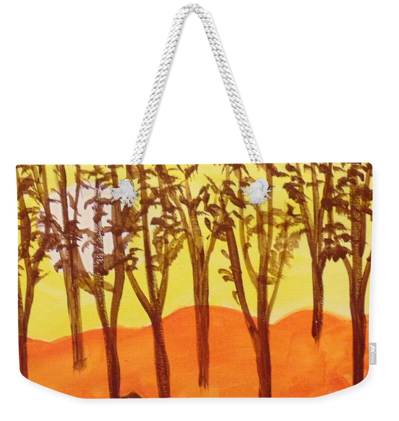 Landscape Weekender Tote Bag featuring the painting Autumn Hills by Saundra Johnson