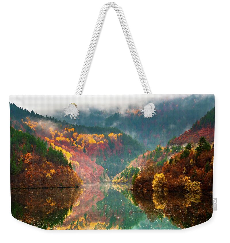 Forest Weekender Tote Bag featuring the photograph Autumn Lake by Evgeni Dinev