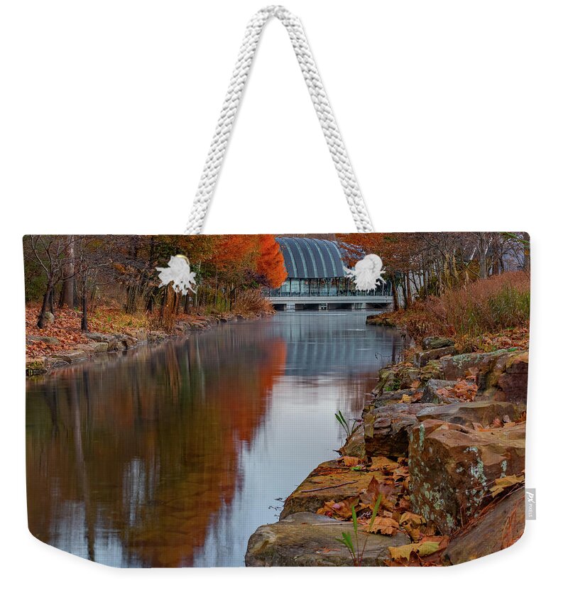 America Weekender Tote Bag featuring the photograph Autumn Landscape at Crystal Bridges Museum of American Art by Gregory Ballos