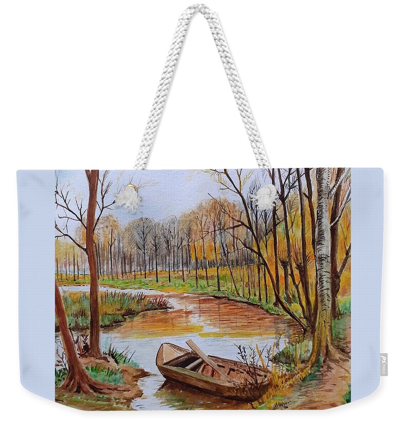 Landscape Weekender Tote Bag featuring the drawing Autumn landscape by Carolina Prieto Moreno