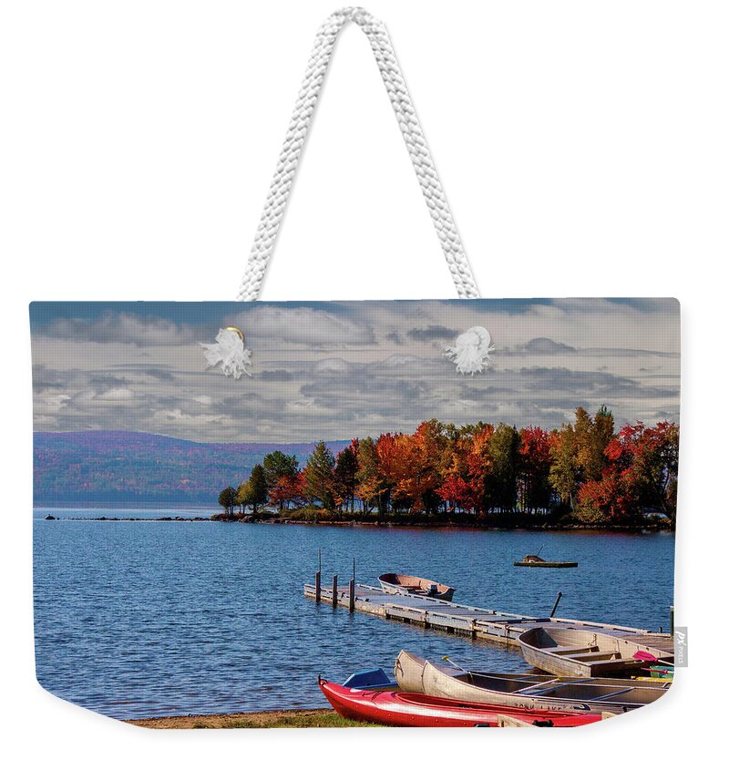 Autumn Morning On Rangeley Lake Weekender Tote Bag featuring the photograph Autumn Morning on Rangeley Lake by Jeff Folger