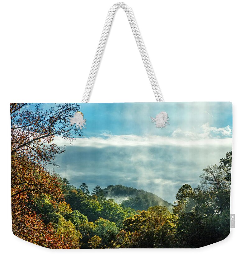 Cherohala Weekender Tote Bag featuring the photograph Autumn Mountain Mists by Debra and Dave Vanderlaan