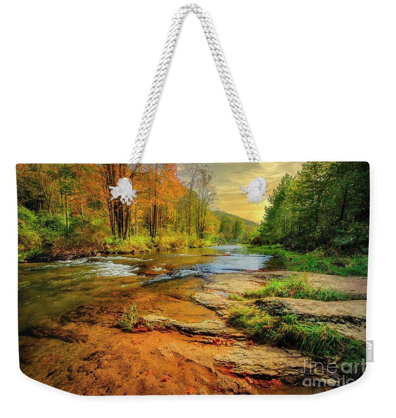 Elk River Weekender Tote Bag featuring the photograph Autumn on Elk River by Shelia Hunt