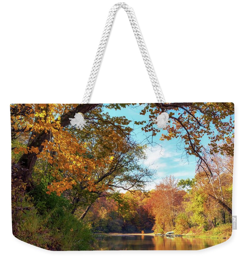 Fall Colors Weekender Tote Bag featuring the photograph Autumn on Sugar Creek by Susan Rissi Tregoning