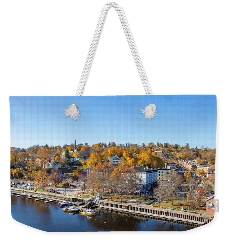 Hudson Valley Weekender Tote Bag featuring the photograph Autumn on the Rondout by Jeff Severson