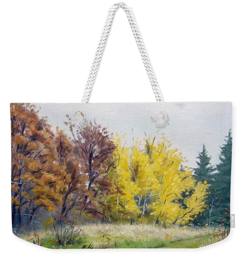 Landscape Weekender Tote Bag featuring the painting Autumn Overcast by Rick Hansen
