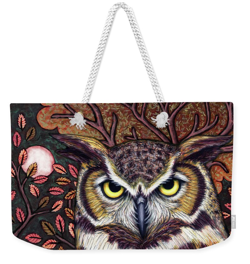 Owl Weekender Tote Bag featuring the painting Autumn Owl Moon by Amy E Fraser