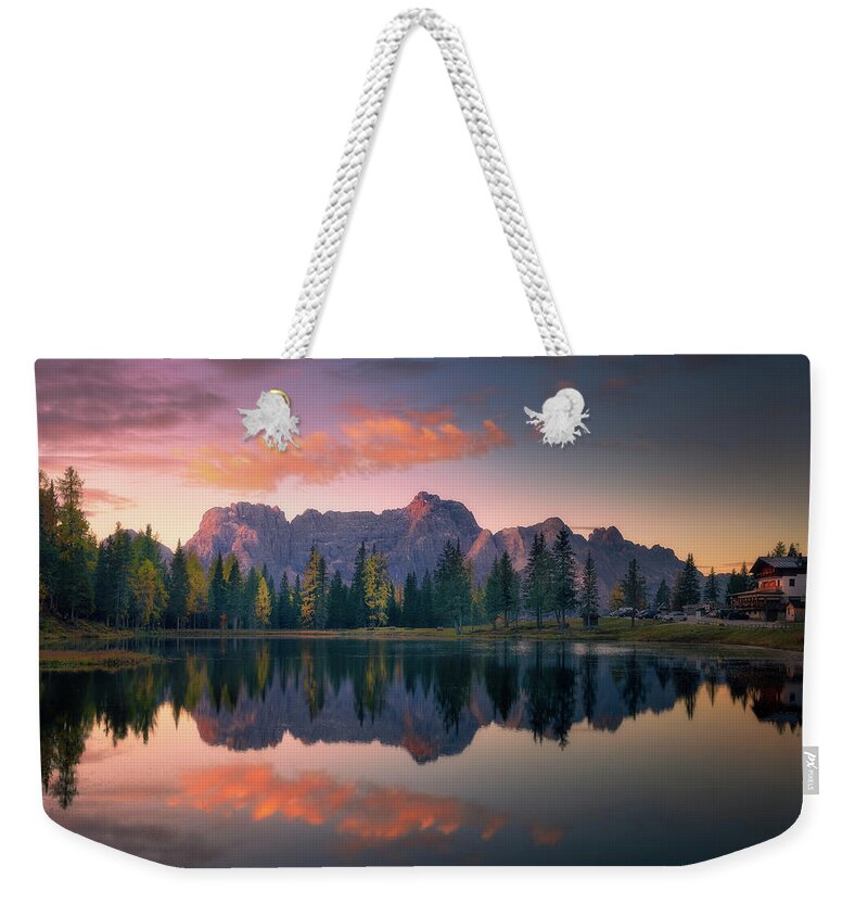 Autumn Weekender Tote Bag featuring the photograph Autumn reflections at Misurina by Henry w Liu