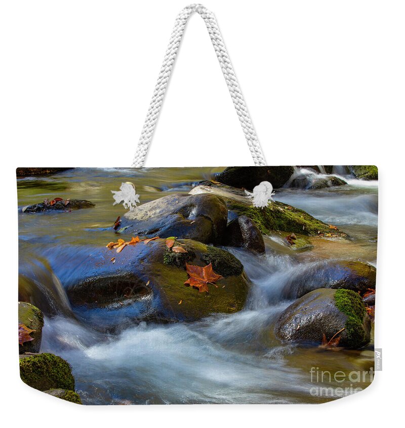 Landscapes Weekender Tote Bag featuring the photograph Autumn River in the Smoky Mountains by Theresa D Williams