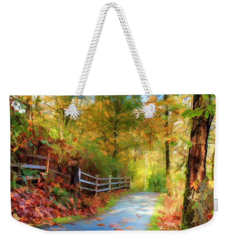 Trail Weekender Tote Bag featuring the painting Autumn Road - DWP1156937 by Dean Wittle
