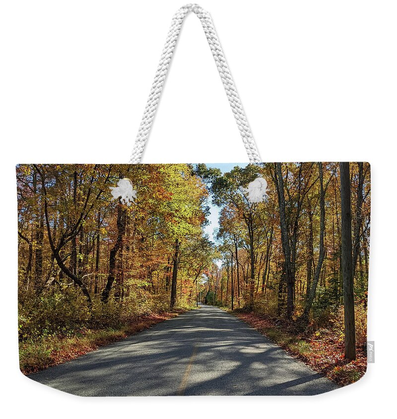 Autumn Weekender Tote Bag featuring the photograph Autumn Road - North Stonington CT by Kirkodd Photography Of New England