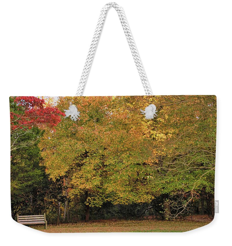 Autumn Weekender Tote Bag featuring the photograph Autumn Serenity Awaits in the Park by Ola Allen