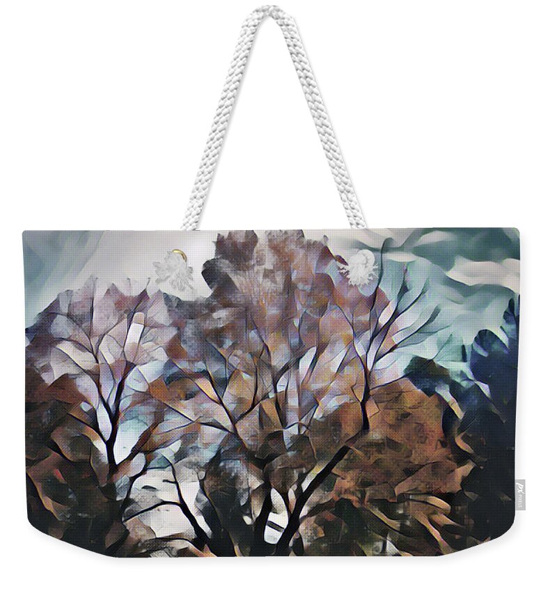 Autumn Weekender Tote Bag featuring the mixed media Autumn Skyline by Christopher Reed