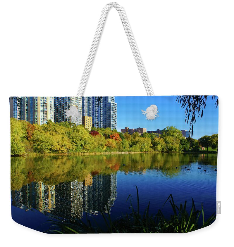 Milwaukee Weekender Tote Bag featuring the photograph Autumn Skyline to the North by Deb Beausoleil