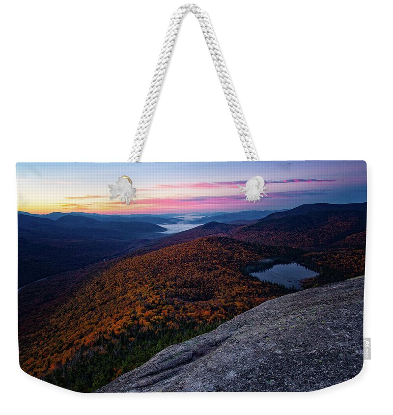 Cannon Cliffs Weekender Tote Bag featuring the photograph Autumn Sunrise, Cannon Cliffs. by Jeff Sinon