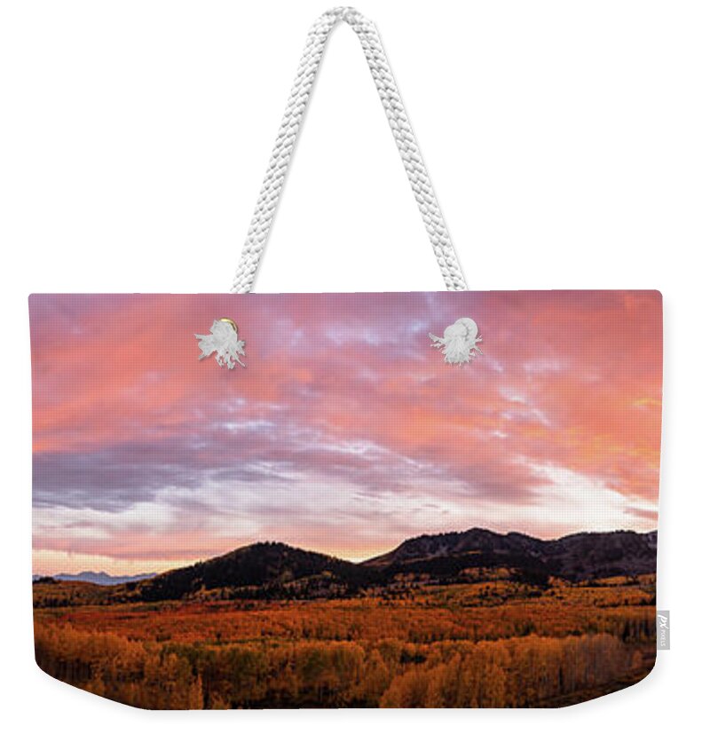 Autumn Weekender Tote Bag featuring the photograph Autumn Sunset by Wesley Aston