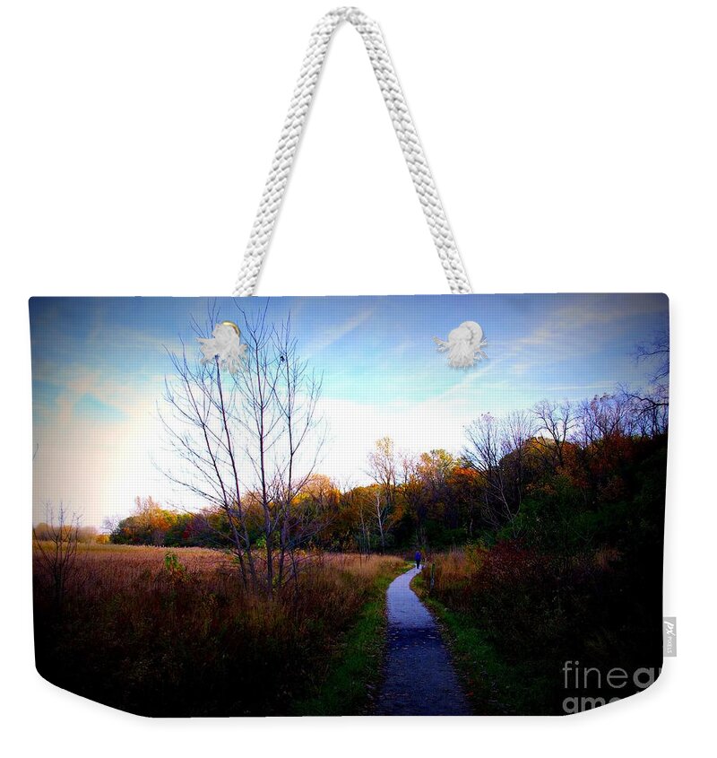 Nature Weekender Tote Bag featuring the photograph Autumn Trail Under The Blue Sky - Frank J Casella by Frank J Casella