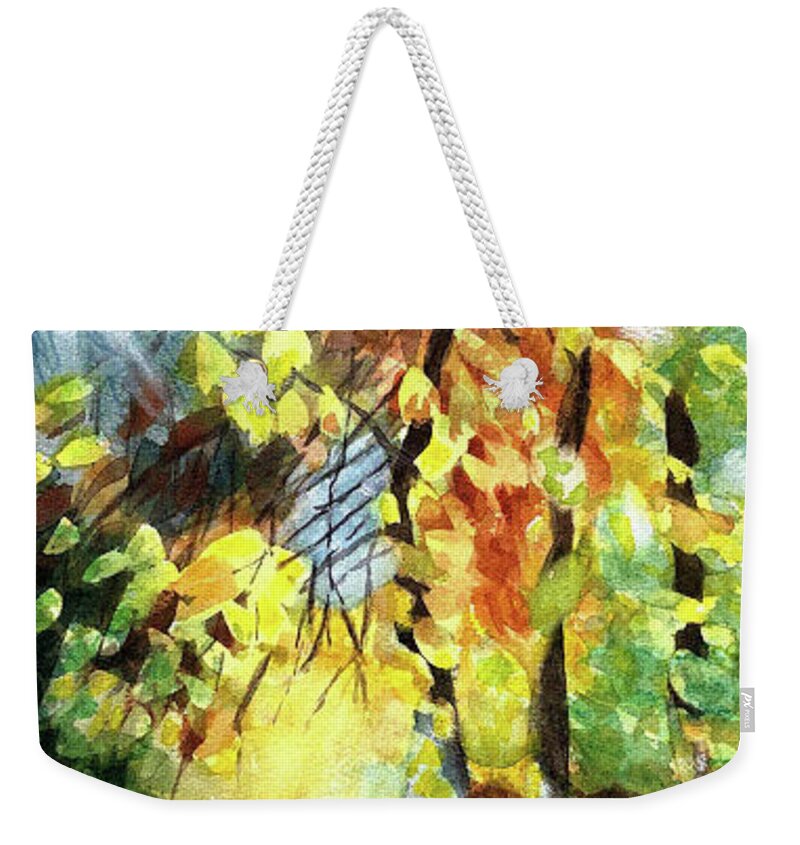 Autumn Weekender Tote Bag featuring the painting Autumn Trees by Vicki B Littell