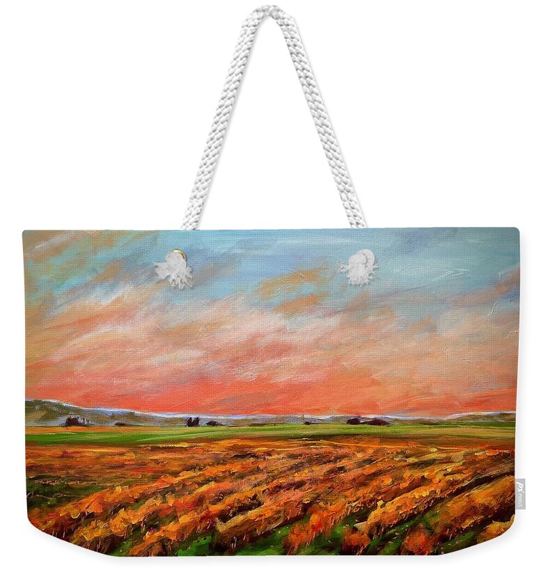 Autumn Weekender Tote Bag featuring the painting Autumn Vineyard by Joel Tesch