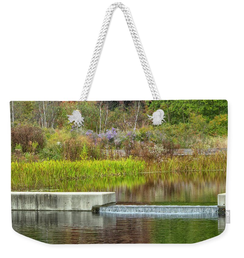 Bronx Botanical Gardens Weekender Tote Bag featuring the photograph Autumn Water Reflections by Cate Franklyn