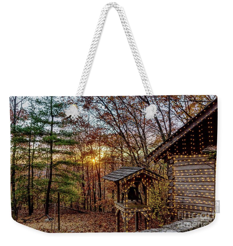 Cabin Weekender Tote Bag featuring the photograph Autumn Woods Sunset by Jennifer White