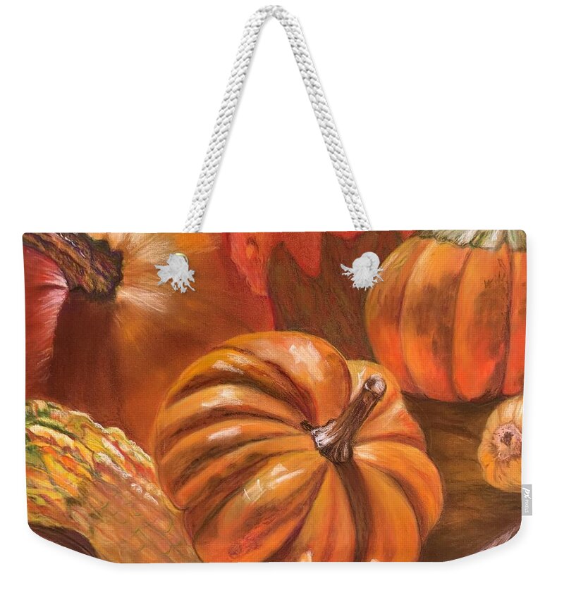 Autumn Weekender Tote Bag featuring the pastel Autumn's Bounty by Juliette Becker