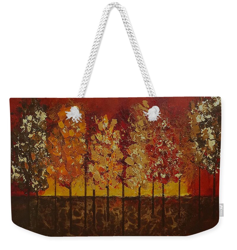 Fall Weekender Tote Bag featuring the painting Autumn's Crowning Glory by Linda Bailey