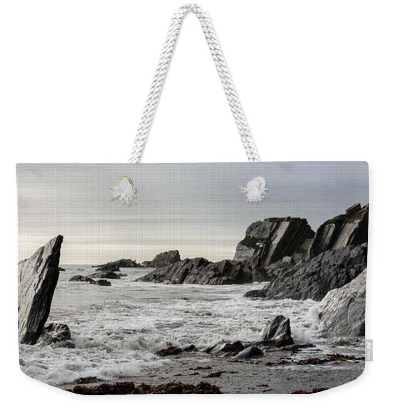 Devon Weekender Tote Bag featuring the photograph Ayrmer Cove South hams Devon beach by Sonny Ryse