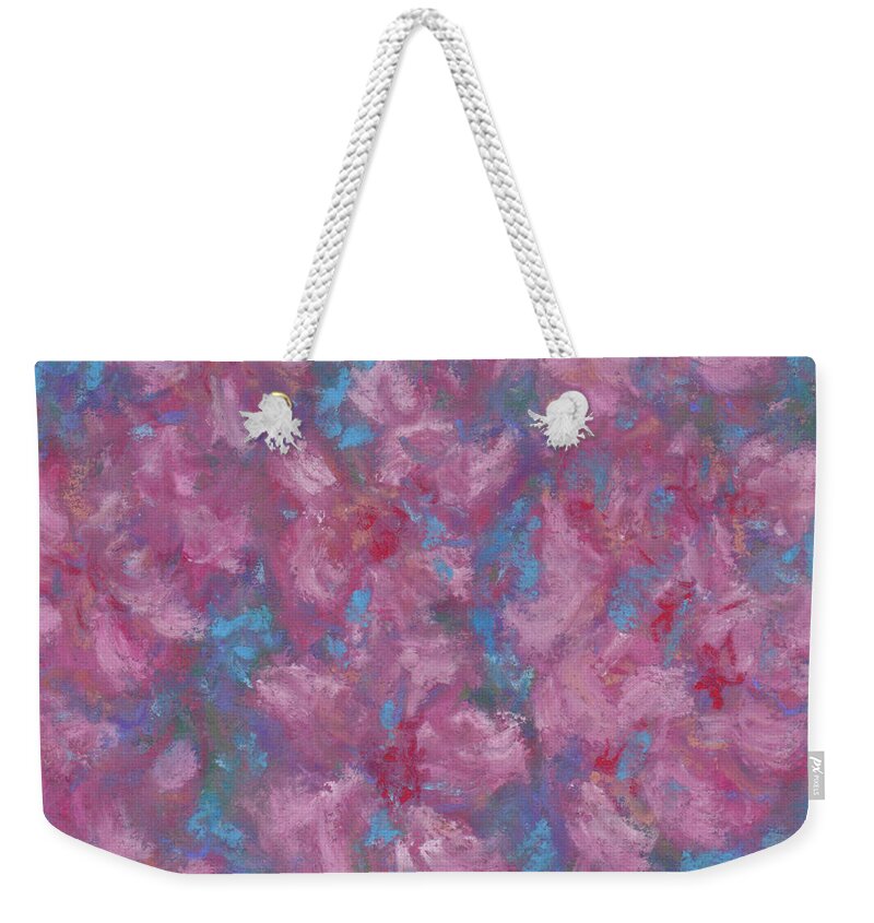 Azaleas Weekender Tote Bag featuring the pastel Azaleas on Blue by Anne Katzeff